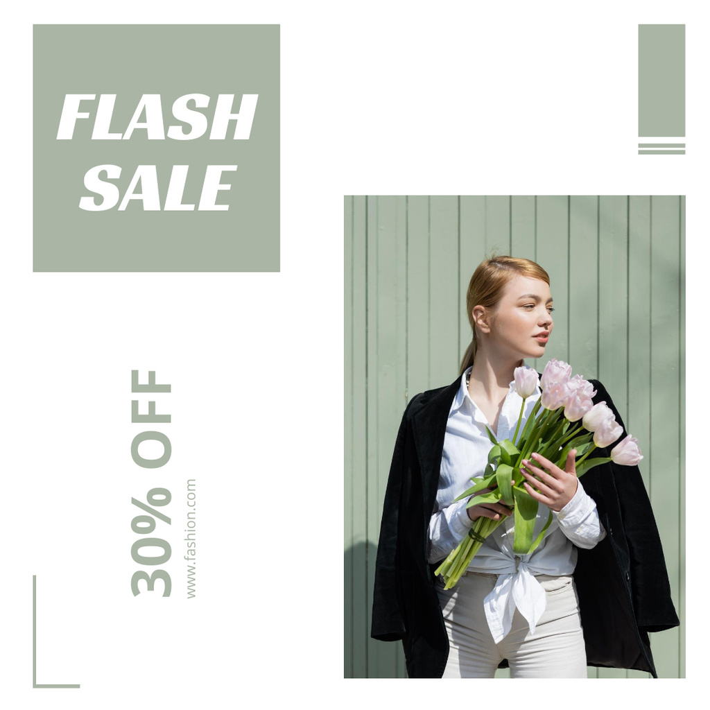 Template di design Flash Sale Announcement with Woman holding Flowers Instagram