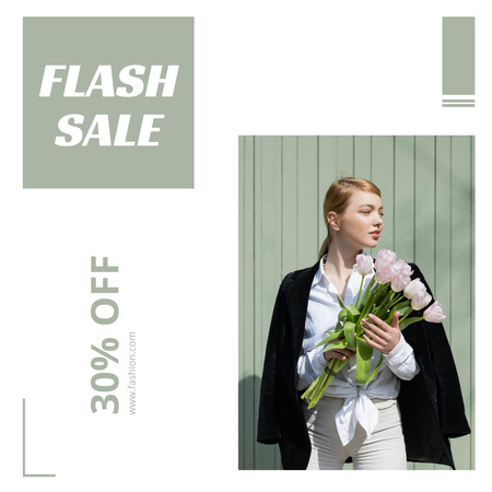 Flash Sale Announcement with Woman holding Flowers Instagram Πρότυπο σχεδίασης