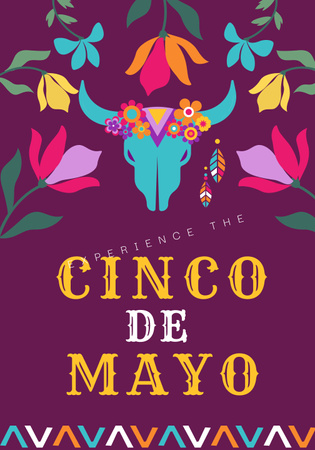 Cinco de Mayo Party with Colorful Skull with Horns Poster 28x40inデザインテンプレート