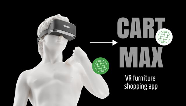 Plantilla de diseño de VR Headset Store Ad with Antique Statue in Virtual Reality Glasses Business Card US 