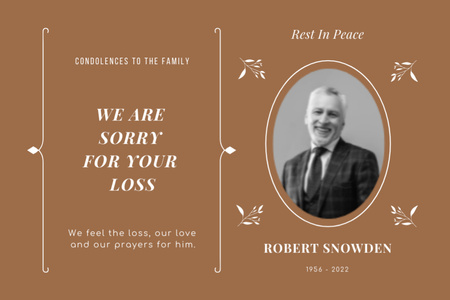 Condolences on Death of an Adult Man Postcard 4x6in Design Template