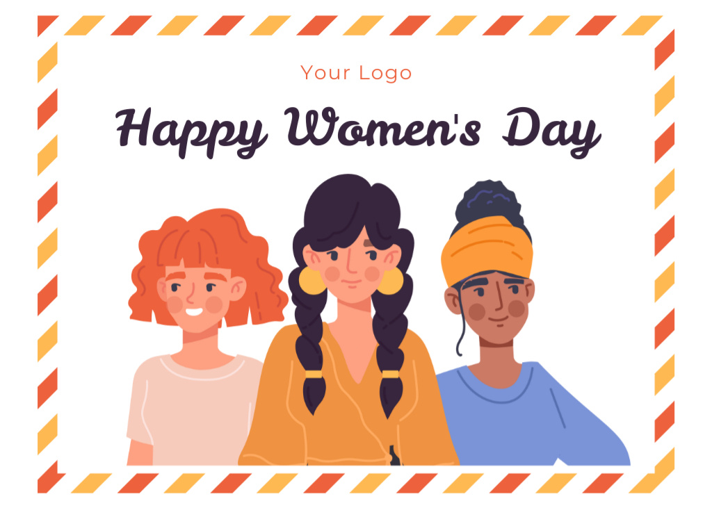 Illustration of Smiling Women on Women's Day Postcard 5x7in – шаблон для дизайна