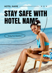 Beach Hotel Advertisement with Beautiful African American Woman