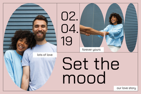 Designvorlage Romantische Geschichte mit Collage eines süßen Paares für Mood Board