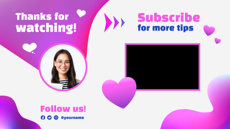 Subscribe to Useful Blog of Young Asian Woman YouTube outro Design Template
