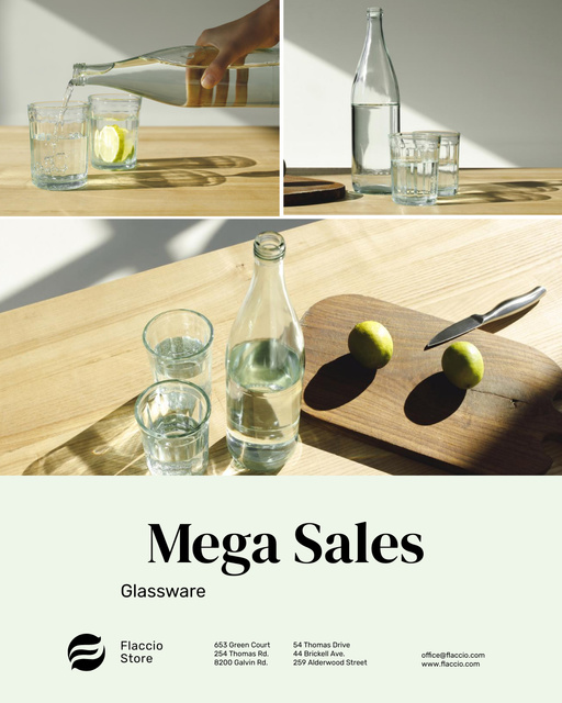 Designvorlage Kitchenware Mega Sale with Jar and Glasses with Water für Poster 16x20in