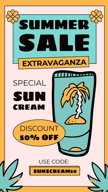 Designvorlage Promo of Sun Cream Sale with Discount für Instagram Story