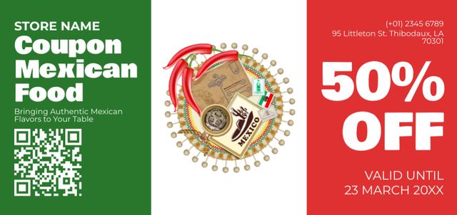 Designvorlage Mexican Food Voucher für Coupon Din Large