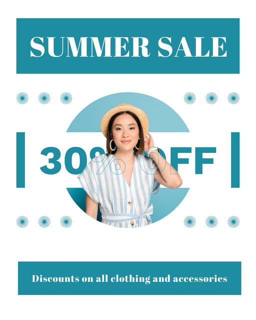 Designvorlage Summer Clothes Sale Ad with Asian Woman für Instagram Post Vertical