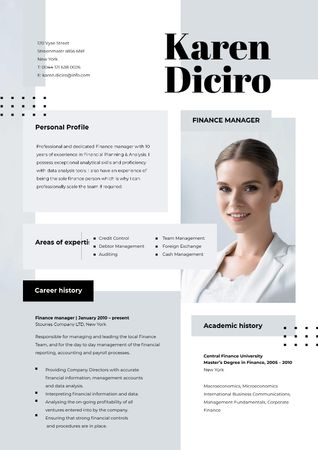 Template di design Finance manager skills and experience Resume