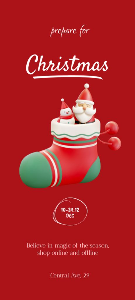 Festive Christmas Gift in Sock Invitation 9.5x21cmデザインテンプレート