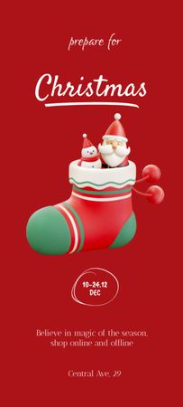 Festive Christmas Gift in Sock Invitation 9.5x21cm Design Template