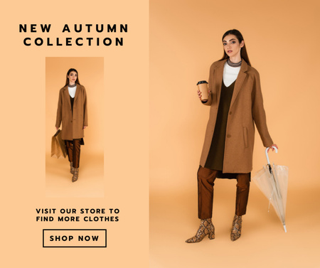 Coleção de roupas de outono com mulher de casaco Facebook Modelo de Design