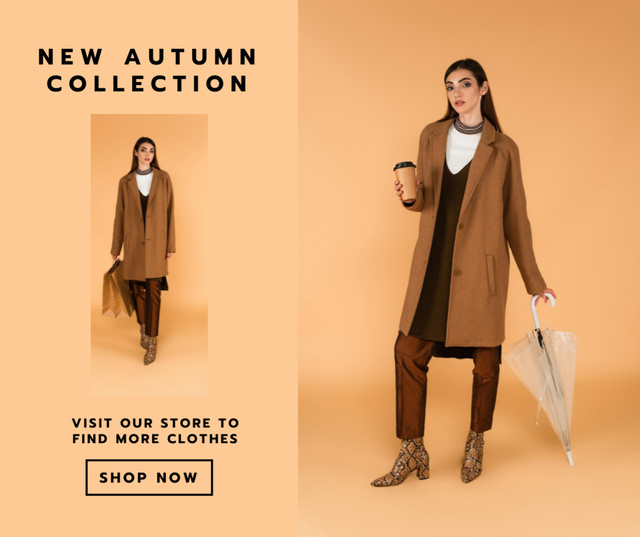 Fall Clothing Collection with Woman in Coat Facebook tervezősablon