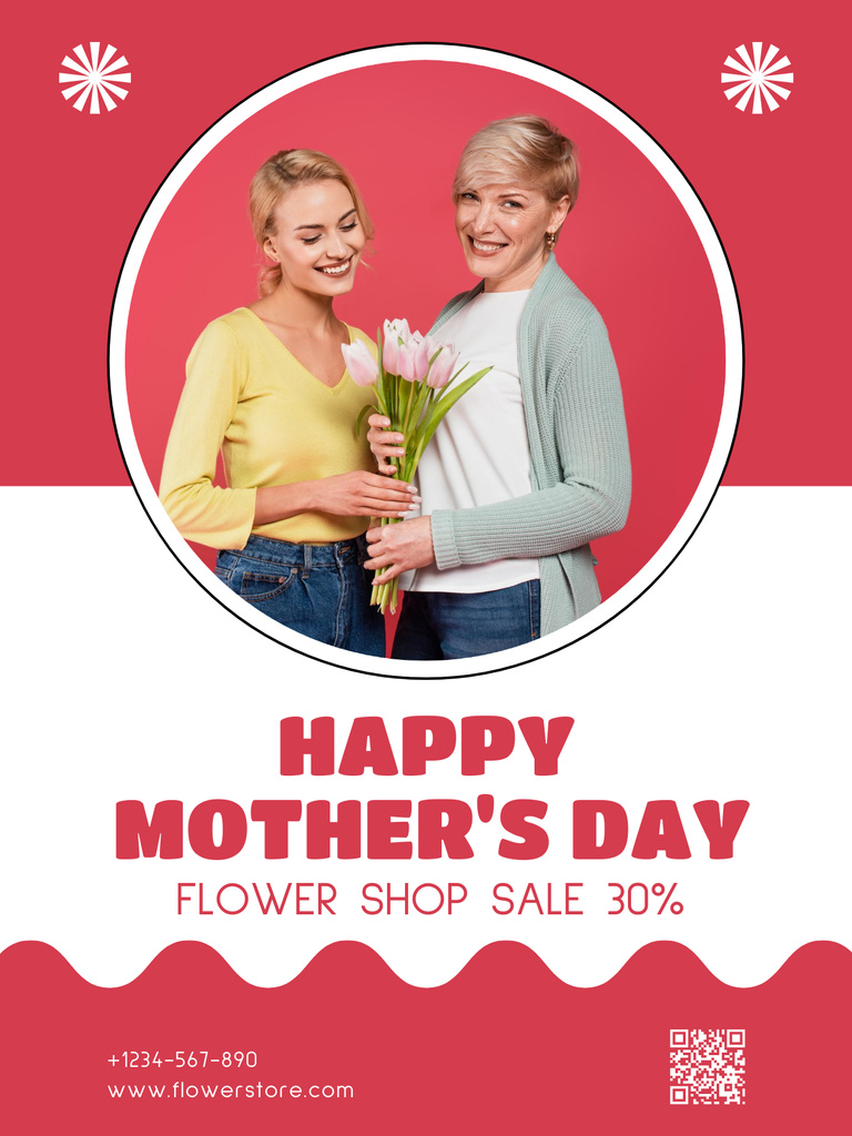 Szablon projektu Adult Daughter with Mom holding Bouquet on Mother's Day Poster US