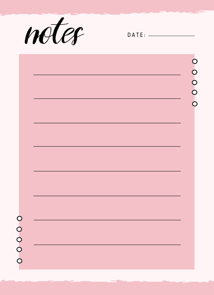 Simple Daily Notes Planner in Baby Pink Notepad 4x5.5in Design Template