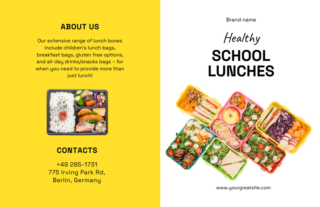 Appetizing School Lunches Offer With Colorful Boxes Brochure 11x17in Bi-fold Šablona návrhu