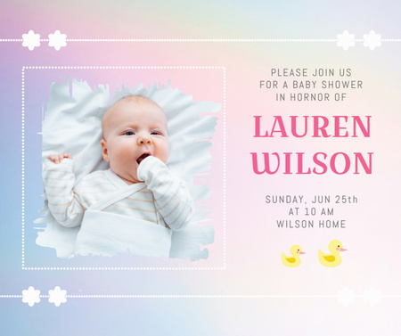 Προσκλητήριο για πάρτι καλωσορίσματος μωρού σε παστέλ ντεγκραντέ Facebook Πρότυπο σχεδίασης