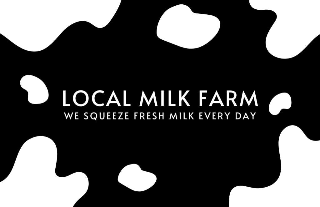 Platilla de diseño Advertisement for Local Dairy Farm on Black Business Card 85x55mm