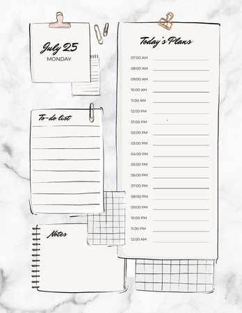 Planejador de cronograma com clipes de papel Notepad 8.5x11in Modelo de Design