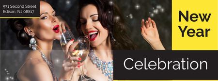 New Year Party Invitation with People Celebrating Facebook cover Design Template