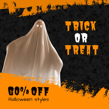 Halloween Style Costumes With Ghost And Discount Offer Animated Post Design Template