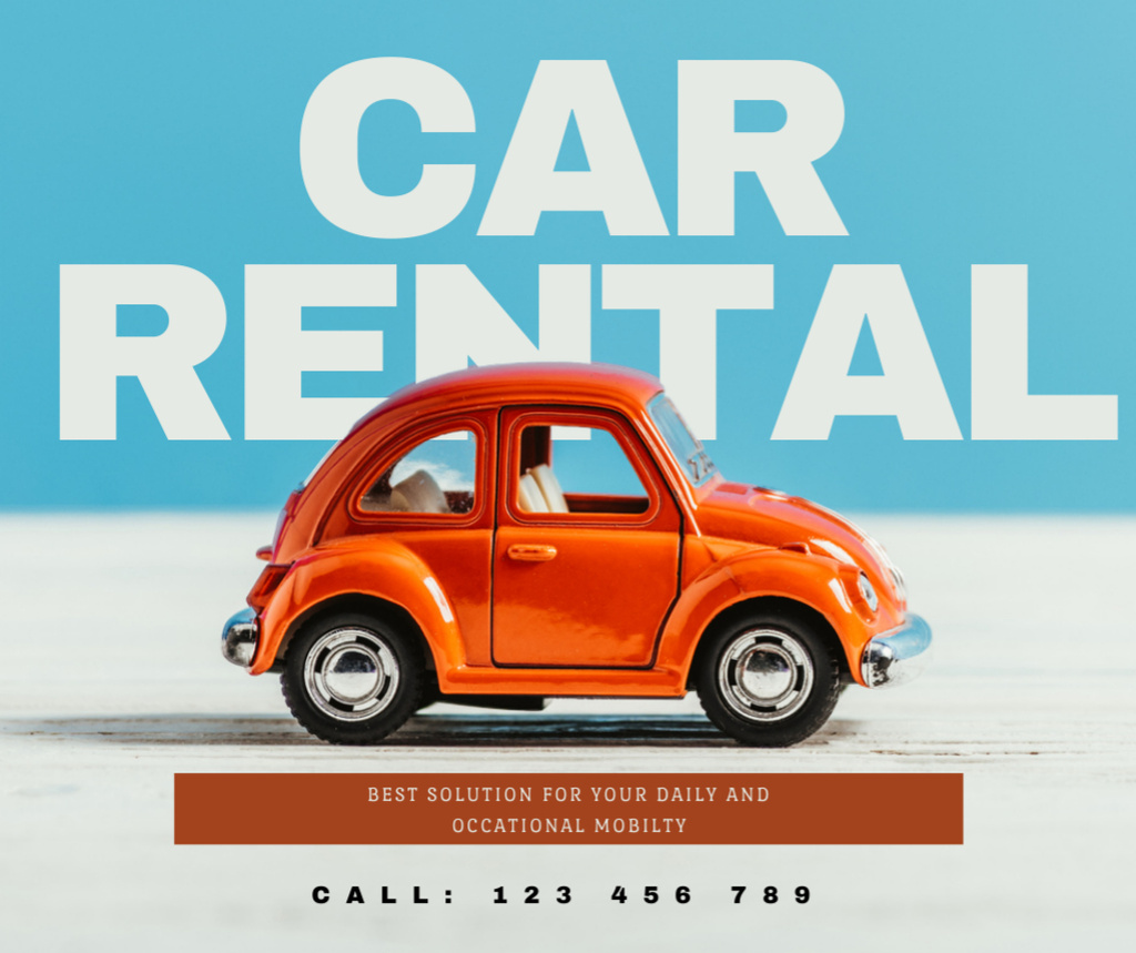 Auto Rental Services Offer with Cute Retro Car Facebookデザインテンプレート