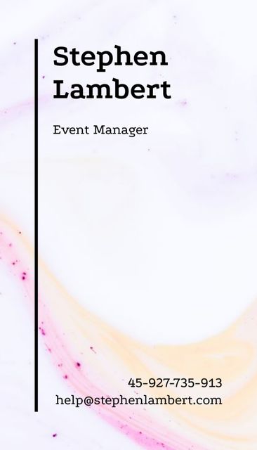 Event Manager Contacts with Light Watercolor Pattern Business Card US Vertical Modelo de Design