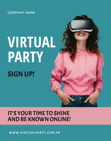 Virtual Party Announcement Poster 22x28in Design Template