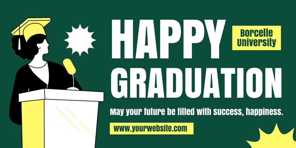 Happy Graduation Greeting on Green Twitter Design Template