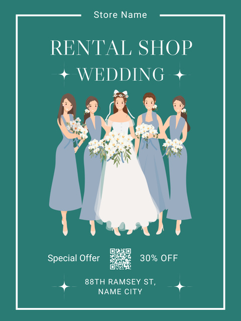 Wedding Dress Rent Shop Ad Poster US Modelo de Design