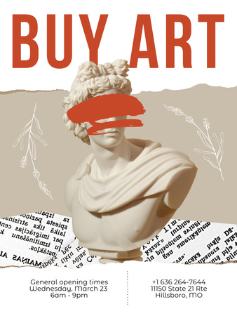 Modèle de visuel Vente d'œuvres d'art avec buste en marbre antique - Poster 36x48in
