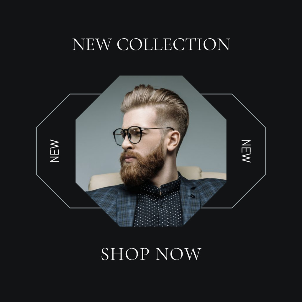 New Collection Ad with Stylish Bearded Man Instagram tervezősablon