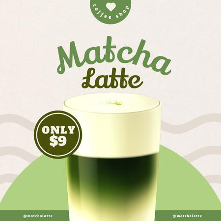 Designvorlage matcha latte im glas für Instagram