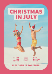 Christmas Party Announcement in July With Young Couple on Beach