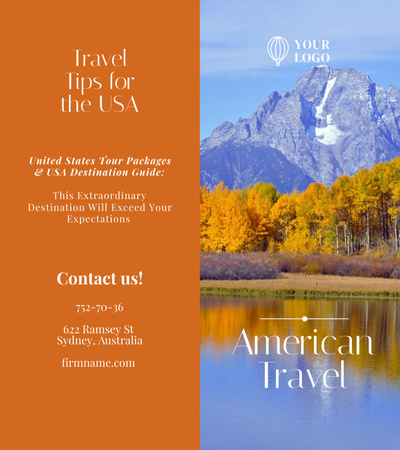 Travel Tour to USA on Orange Brochure 9x8in Bi-fold Design Template
