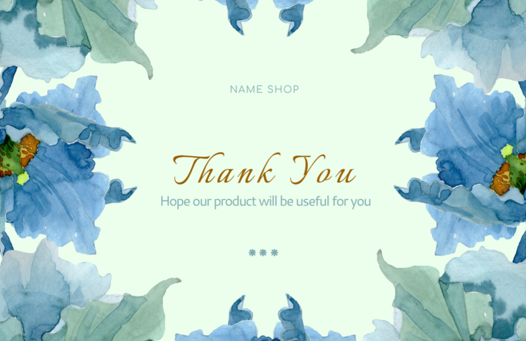 Plantilla de diseño de Thank You Text with Watercolor Blue Flowers Thank You Card 5.5x8.5in 