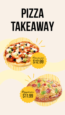 Designvorlage Angebot zum Mitnehmen mit Peperoni und hawaiianischer Pizza für Instagram Video Story