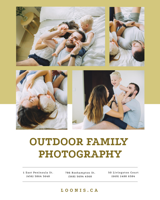 Photo Session Offer with Happy Family on Beige Poster 16x20in Design Template