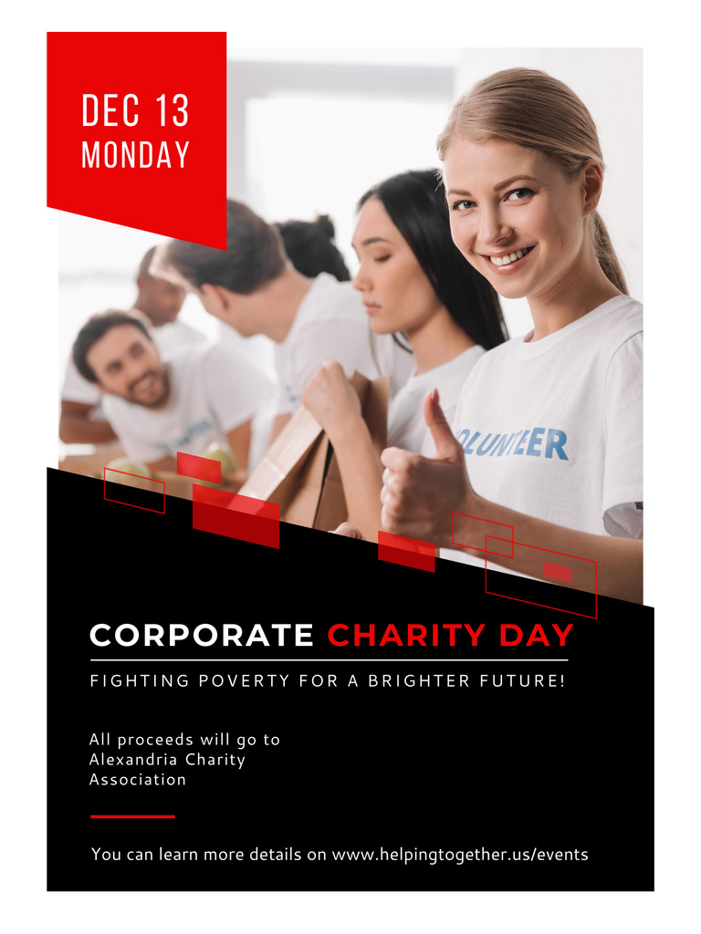 Corporate Charity Day Announcement with Young Volunteers Poster US Design Template