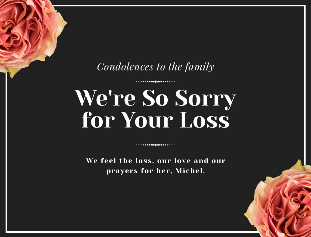 Sympathy Messages for Loss with Flowers Postcard 4.2x5.5in Design Template