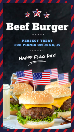 Template di design Offerta hamburger di manzo per il giorno della bandiera americana Instagram Video Story