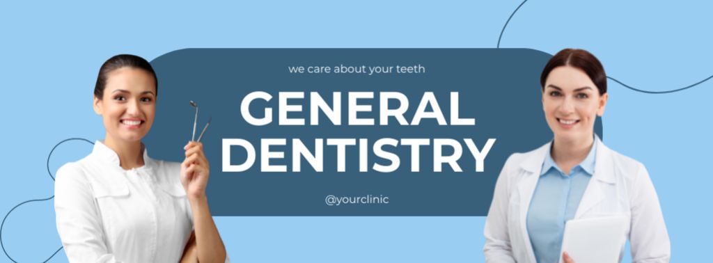 Ontwerpsjabloon van Facebook cover van General Dentistry Services with Friendly Women Doctors