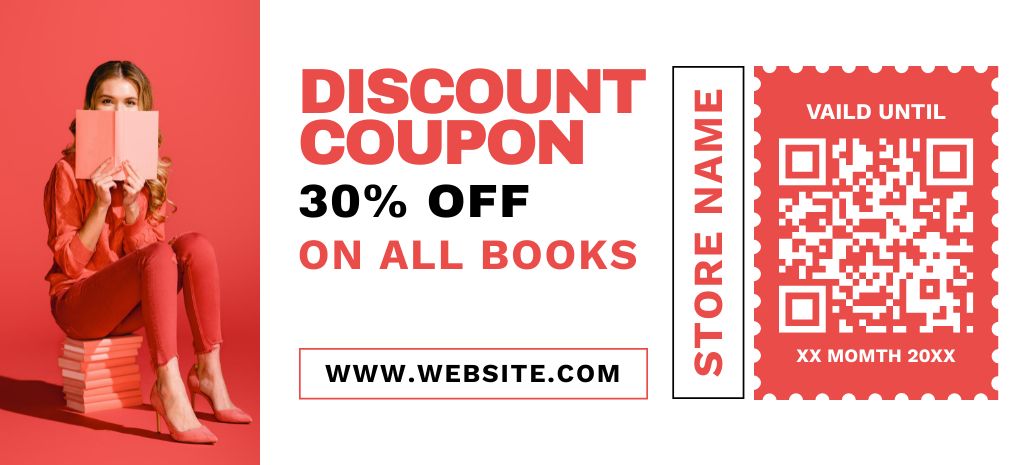 Discount on All Books in Bookstore Coupon 3.75x8.25in Tasarım Şablonu