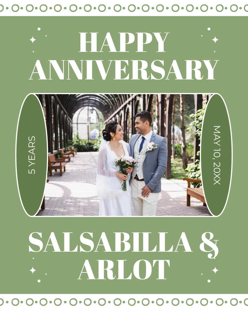 Designvorlage Happy Wedding Anniversary Greeting Layout on Green für Instagram Post Vertical