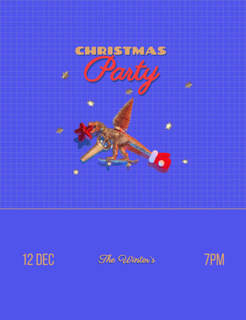 Christmas Holiday Party Announcement with Dinosaur Invitation 13.9x10.7cm Design Template