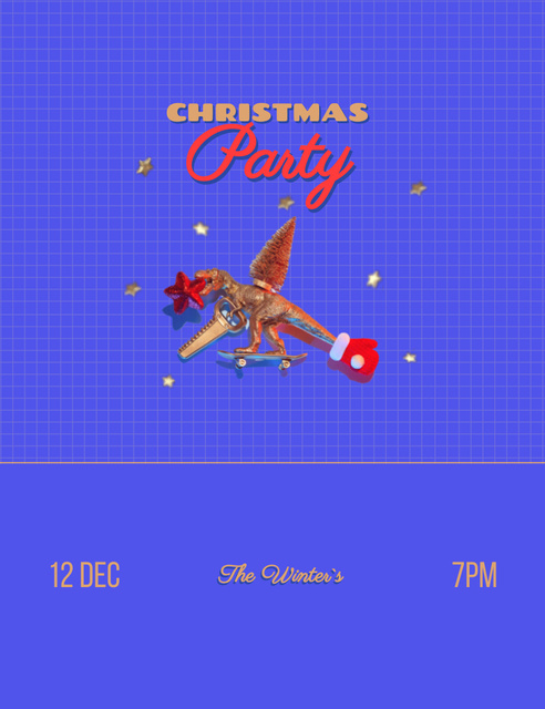 Christmas Holiday Party Announcement with Dinosaur Invitation 13.9x10.7cm – шаблон для дизайна