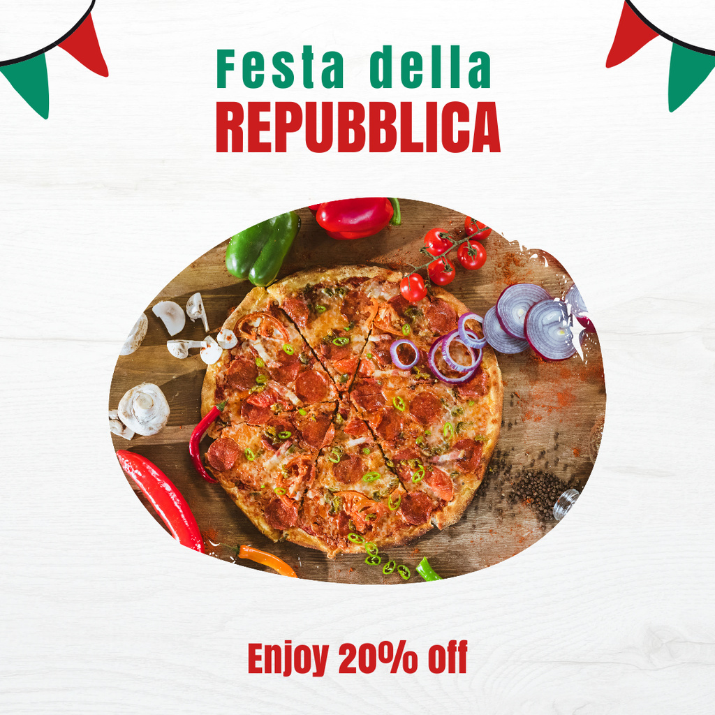 Discount on Pizza in Italian National Day Instagramデザインテンプレート