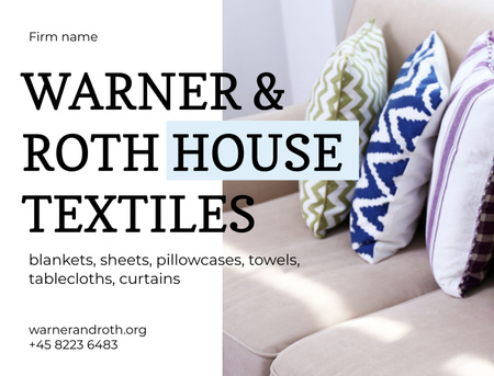 Plantilla de diseño de Textile Offer With Pillows On Sofa Postcard 4.2x5.5in 