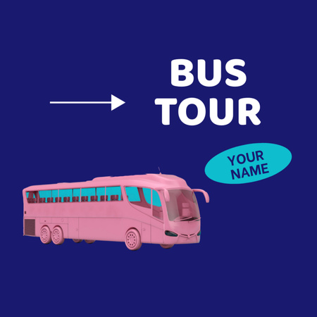 Bus Travel Tour Announcement Square 65x65mm Design Template